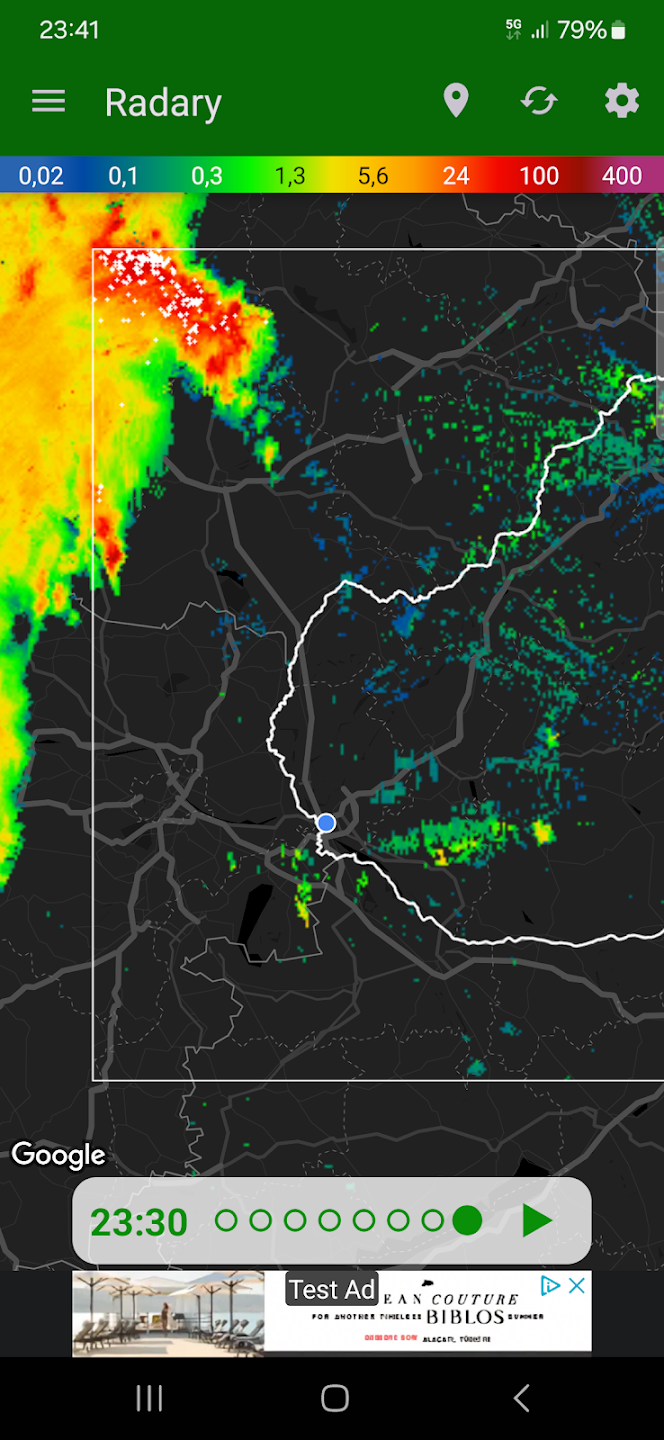 Radarová mapa zrážok na Android