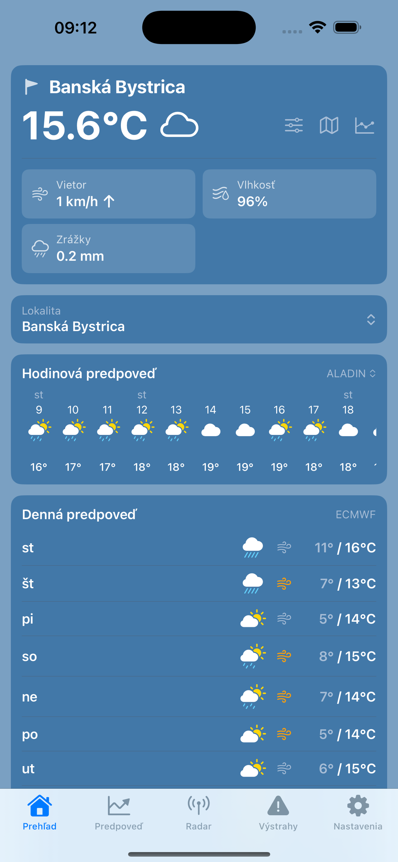 Prehľad aktuálneho počasia pre danú lokalitu na iPhone