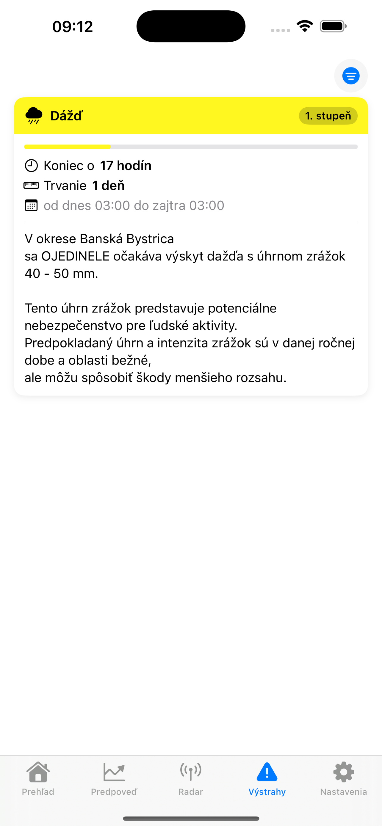 Meteorologické výstrahy SHMÚ na iPhone